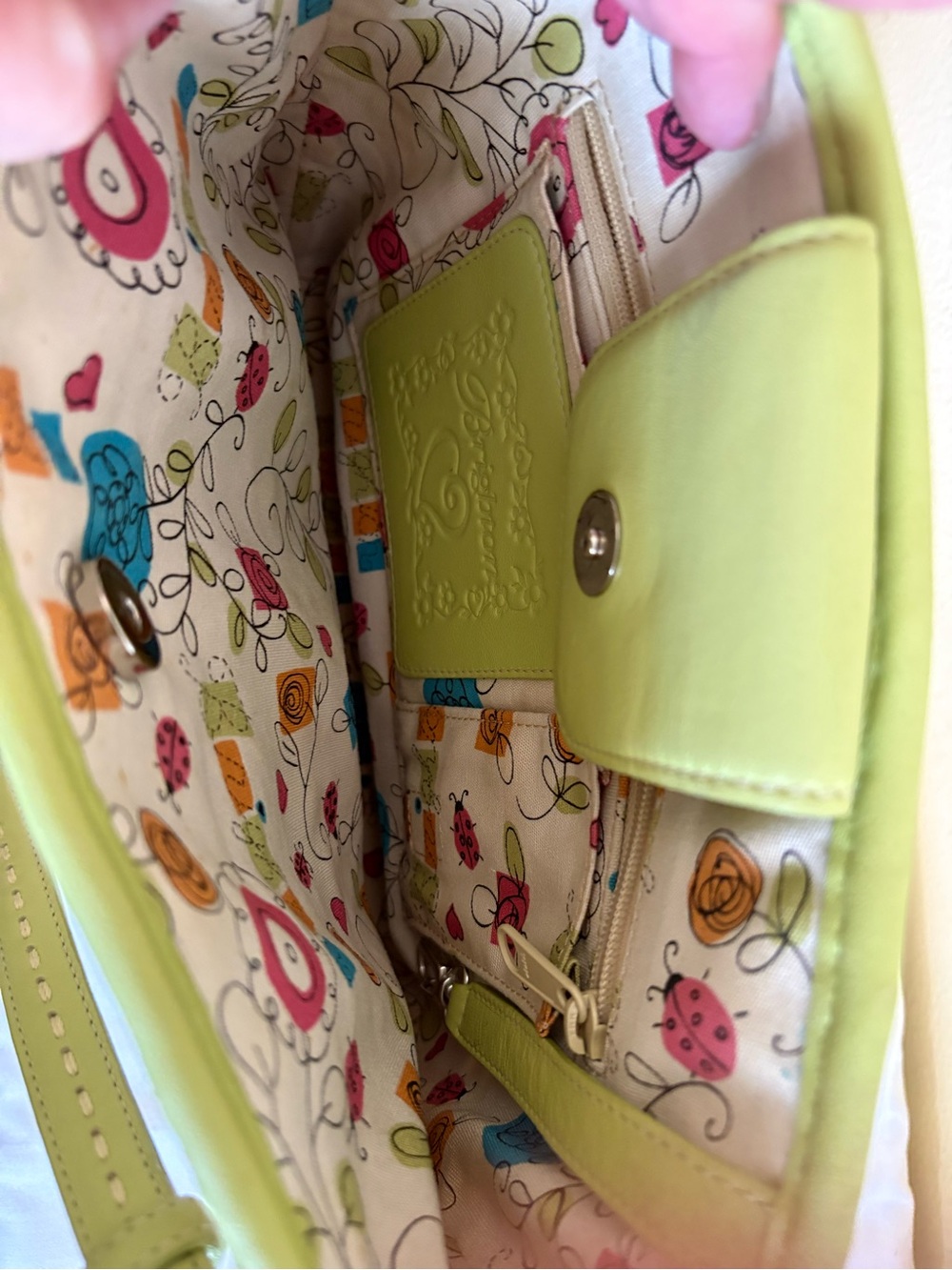 Brighton Straw Shoulder Bag with Lime Green Leather Trim - Picture 5 of 6